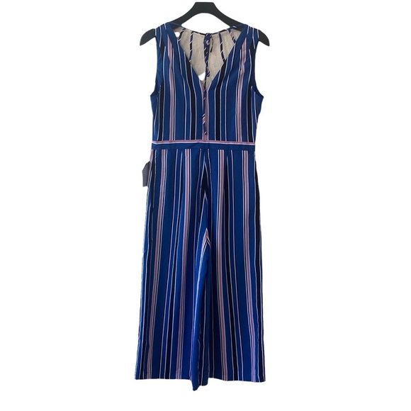 1901 Blue Multi-Color Stripe Wide Leg Cropped Jumpsuit - Picture 3 of 11